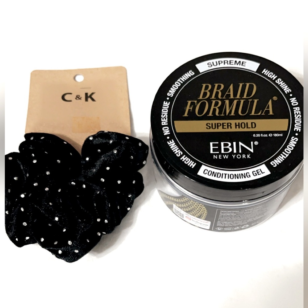 Bundle set hair wrap with edge gel “C & K Black Sparkly Hairband + Braid Formula